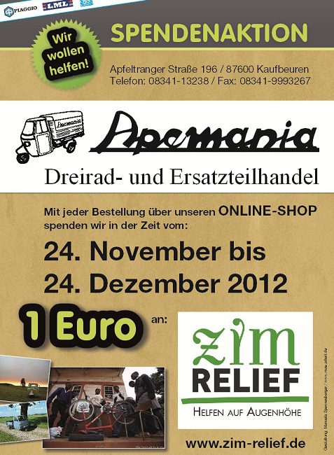 Vorweihnachtliche Spendenaktion der Firma Apemania zugunsten von ZimRelief